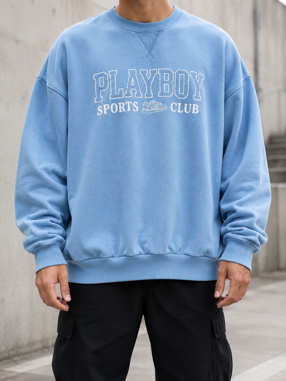 Playboy By PacSun Blue Sweatshirt M Oversized Crewneck  Fun Streetwear
